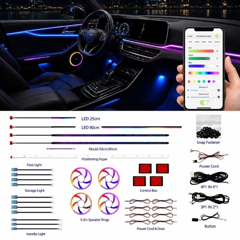 Car Ambient Lighting 18 In 1 - Kit de Iluminación Ambiental para Coche