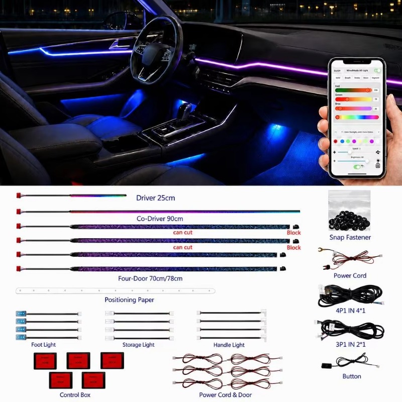 Car Ambient Lighting 18 In 1 - Kit de Iluminación Ambiental para Automóvil,