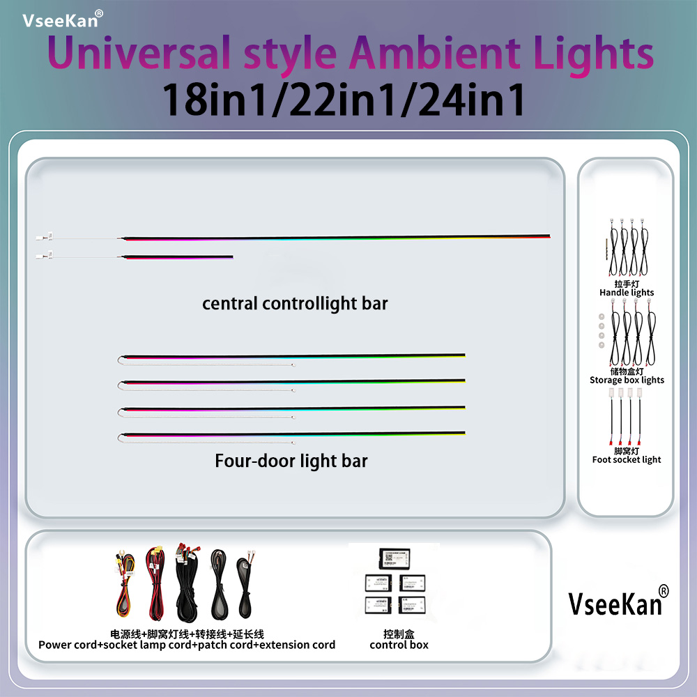 Car Ambient Lighting 18 In 1 - Kit de Iluminación Ambiental para Auto,