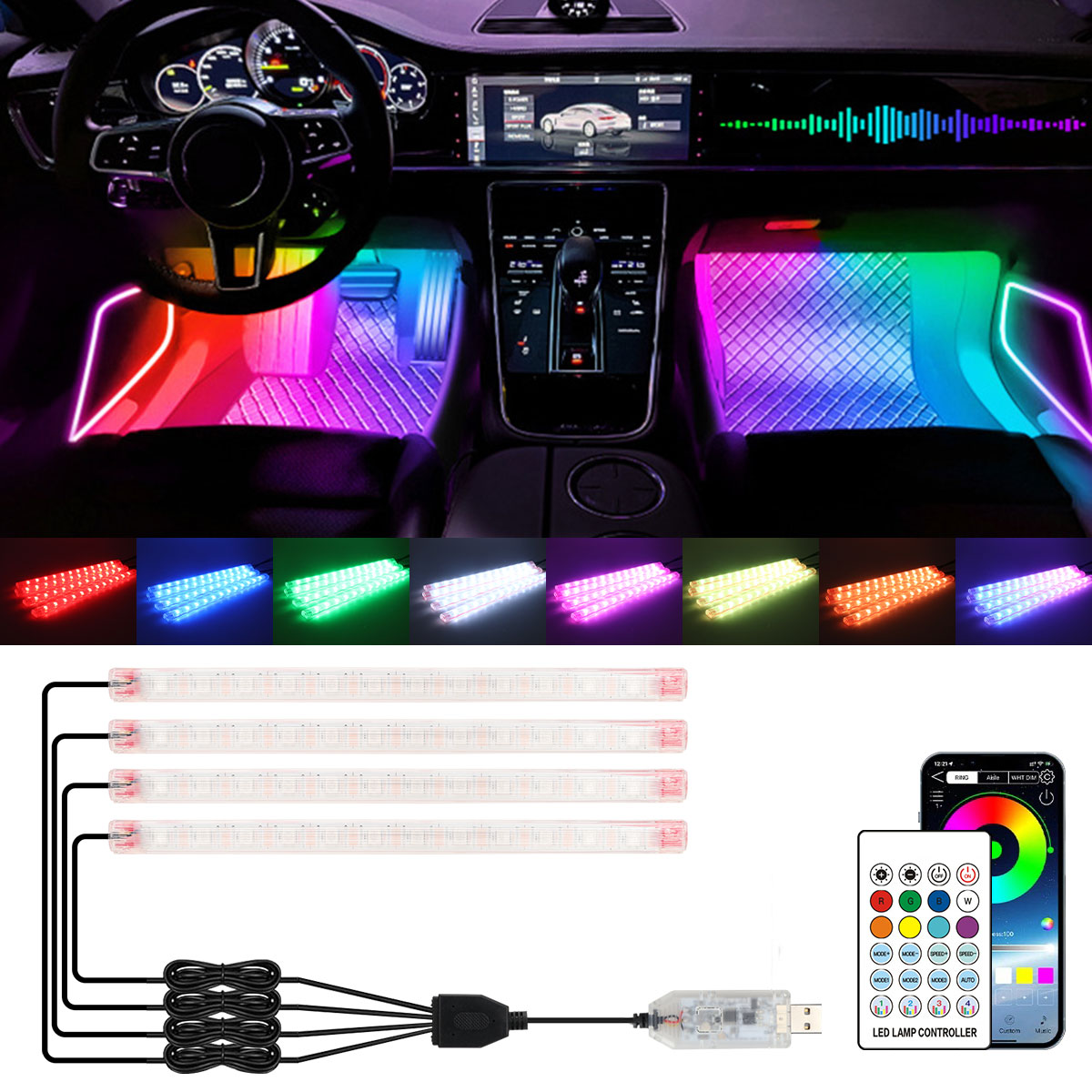Car Interior Neon Light Usb - Lámpara Decorativa de Ambiente RGB con