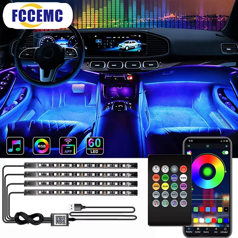 Car Ambient Light Kit With Remote - Retroiluminación RGB, aplicación remota, Control de