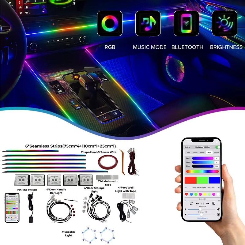 Car Ambient Lighting 18 In 1 - Kit de Luces Ambientales para Automóvil