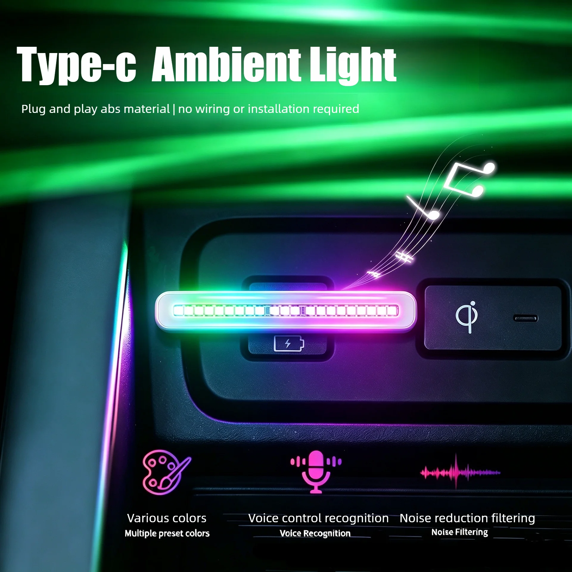 Car Ambient Light Sound Activated - Lámpara de ambiente para coche con