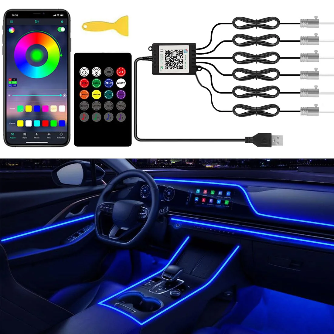 Kit de luz ambiental LED RGB p - Car Dashboard Light Fiber Optic reseña y precio