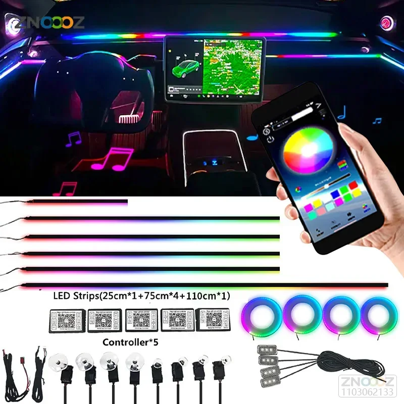 Luces ambientales interiores d - Car Ambient Lighting 18 In 1 reseña y precio