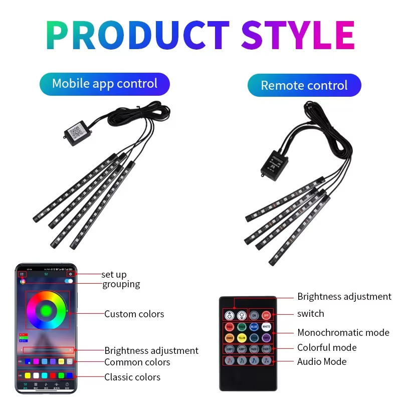 Retroiluminación RGB, aplicaci - Car Ambient Light Kit With Remote reseña y precio