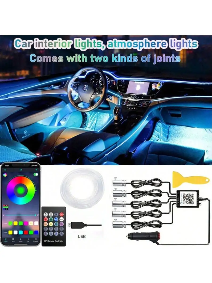 Luces interiores para coche, b - Car Ambient Light Kit With Remote reseña y precio