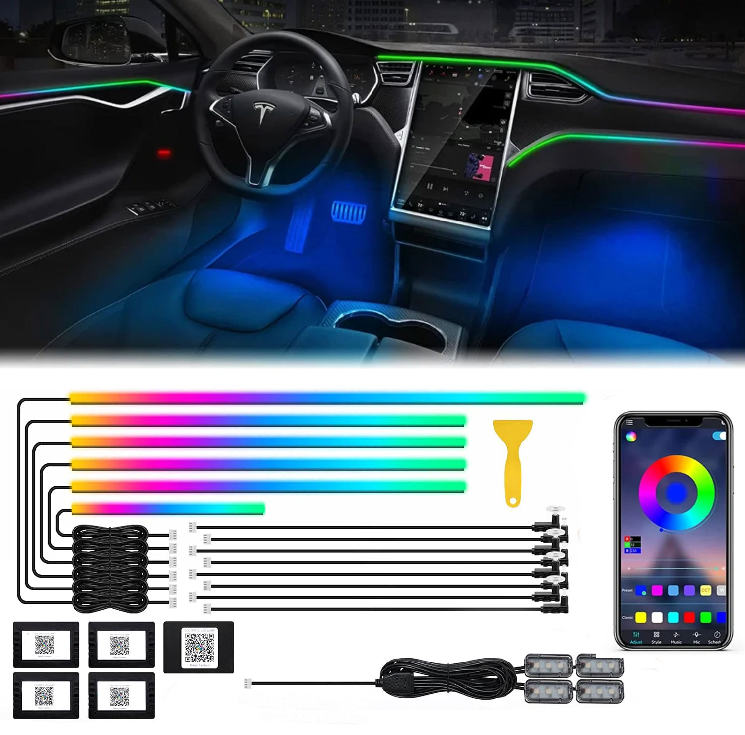 Luz ambiental Interior de neón - Car Ambient Lighting 18 In 1 reseña y precio