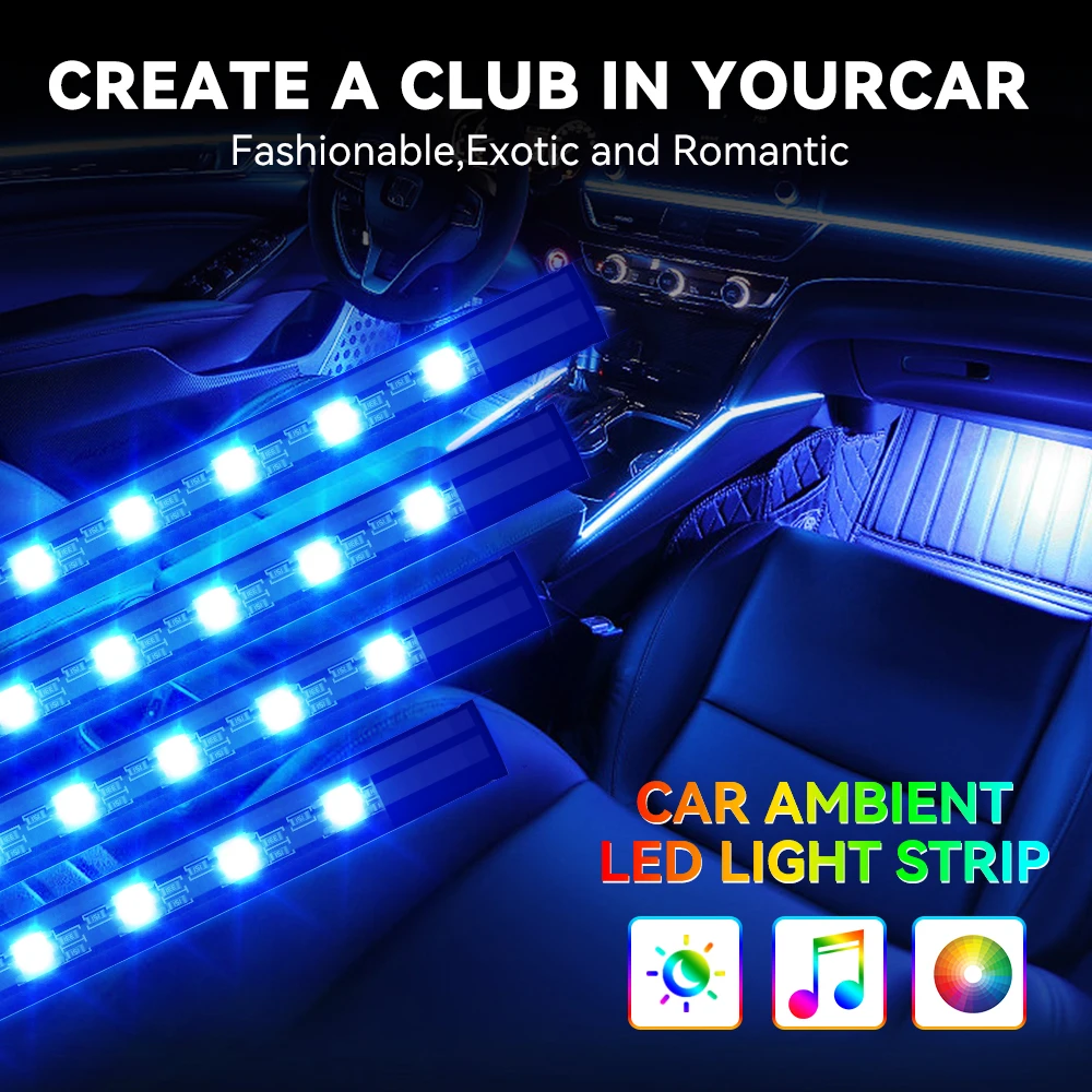 Luz ambiental 4 en 1 para coch - Car Interior Neon Light Usb reseña y precio