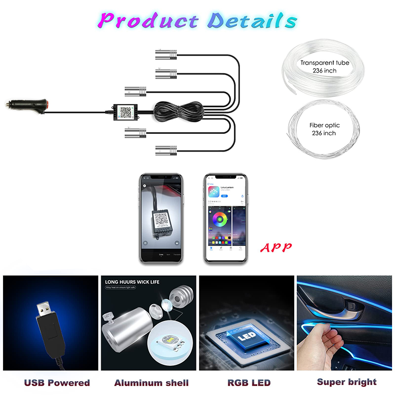BLALION-tira de luz LED RGB pa - Car Ambient Light Fiber Optic 6M reseña y precio