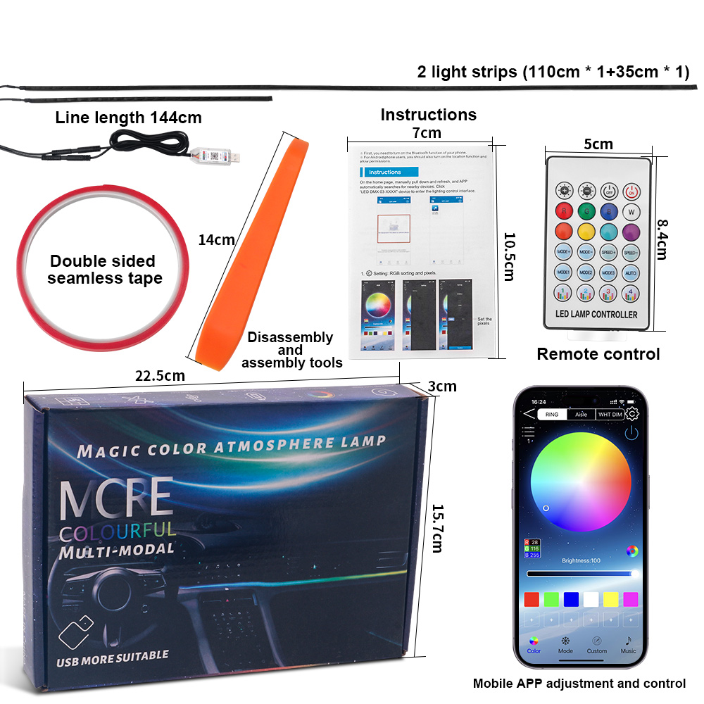 64 colores USB coche LED luz a - Car Interior Led Strip App Control reseña y precio