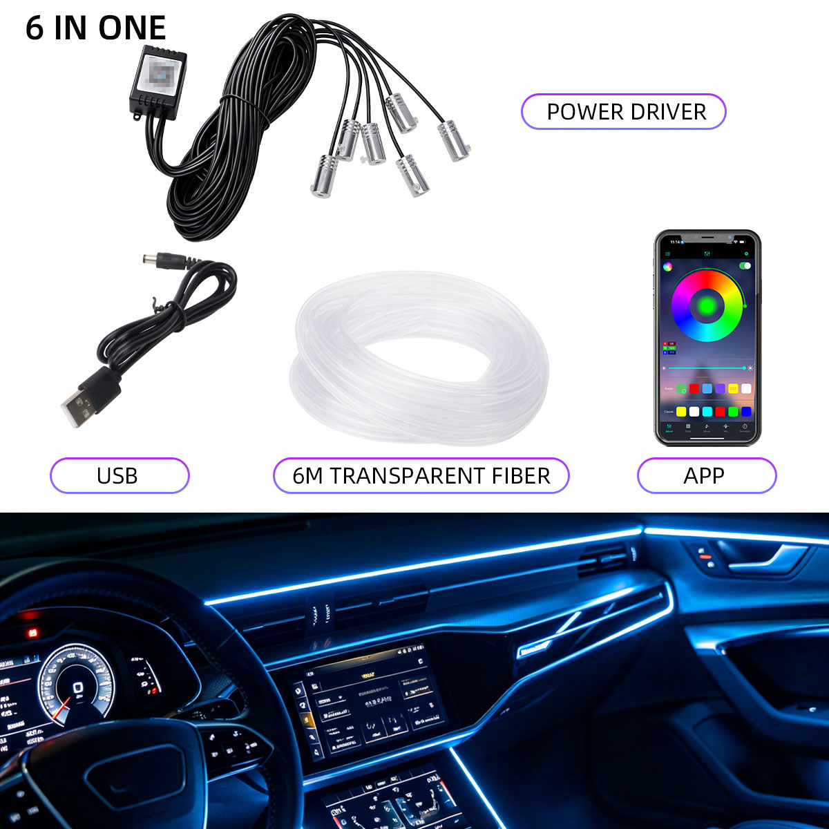 Tira de Luz Ambiental de Fibra - Car Dashboard Light Fiber Optic reseña y precio