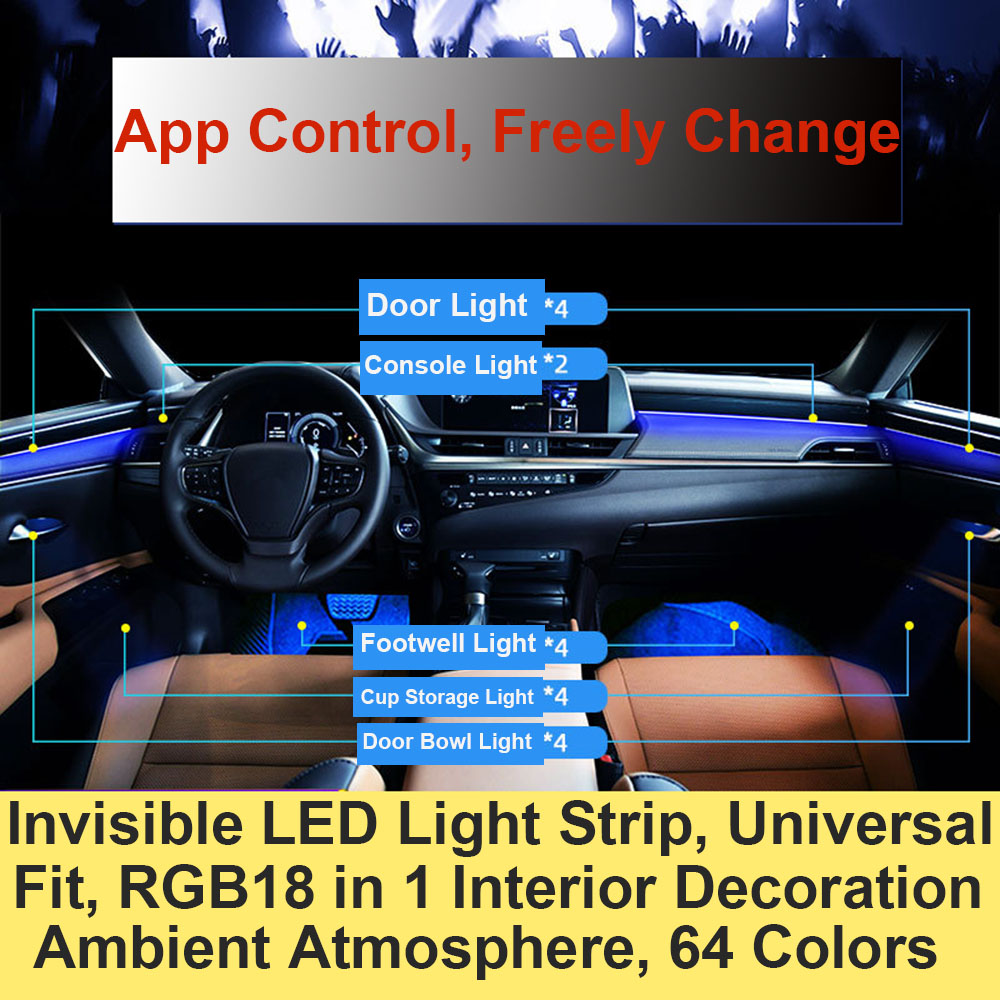 Universal 18 en 1 RGB LED luz  - Car Ambient Light Door Panel Acrylic reseña y precio