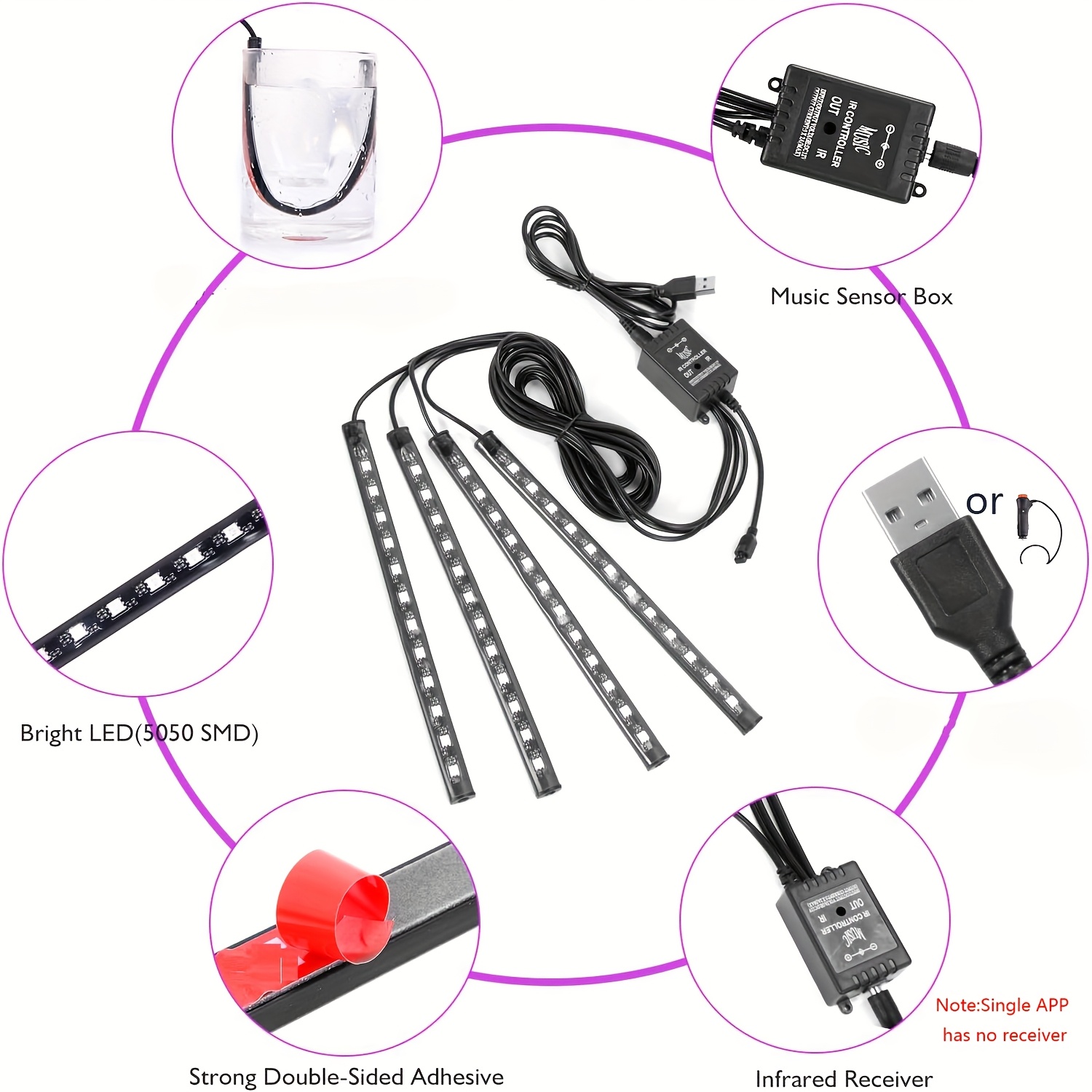 Iluminación Ambiental Interior - Car Ambient Light Kit With Remote reseña y precio