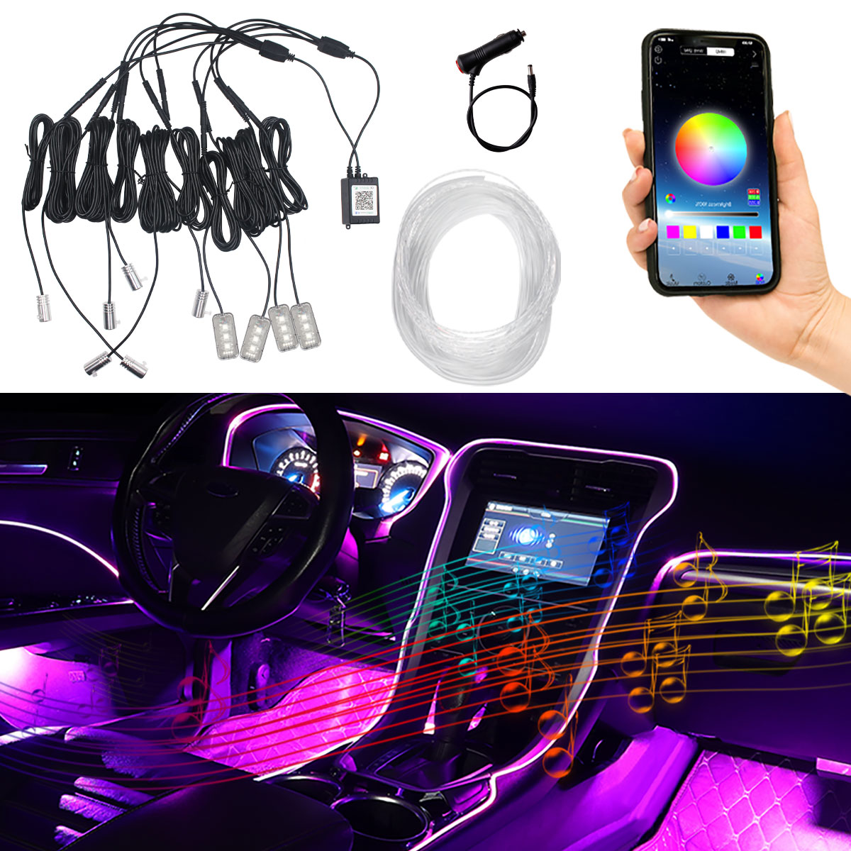 Tira de Luz LED de Fibra Óptic - Car Dashboard Light Fiber Optic reseña y precio
