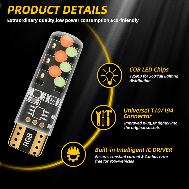 1 Juego de bombilla LED T10 W5 - Car Ambient Light Kit With Remote reseña y precio
